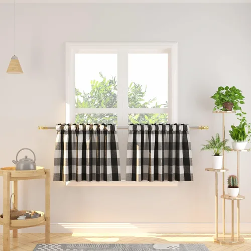 Vista 198 de Cenefas de cortina para ventana de 16 pulgadas de largo, 2 paneles de cuadros búfalo, cortinas pequeñas con bolsillo para barra, estilo clásico