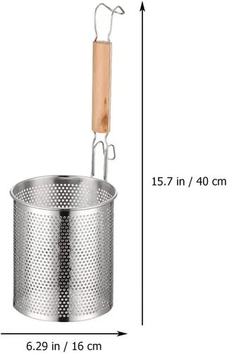 Vista 2 de XENITE Cesta de pasta para hervir pasta, colador de araña, de malla con mango de madera, cuchara ranurada, colador de olla caliente, cucharón