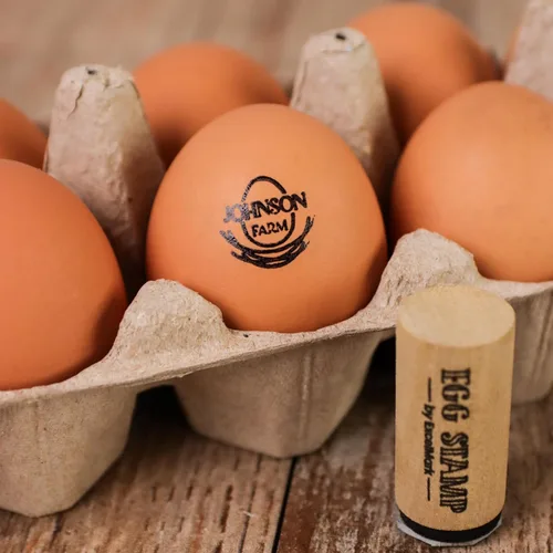 Vista 4 de ExcelMark Sello de huevo - Sello de goma personalizado para huevos - Granja de pollos (diseño 1)