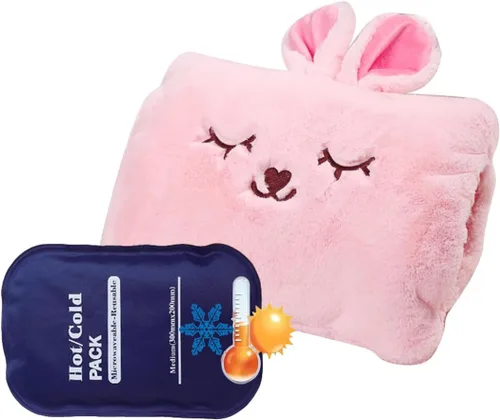 Vista 4 de Bonita bolsa de agua caliente y fría con funda suave, bolsa portátil de agua caliente para calambres menstruales, almohadilla térmica