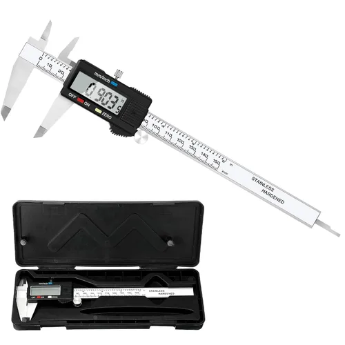 Vista 7 de Calibrador digital, 6 pulgadas / 150 mm, herramienta de acero inoxidable, calibre Palmer con pantalla LCD grande, fácil de cambiar de pulgadas a mm