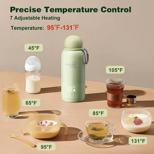Vista 5 de Calentador de botellas portátil para viajes, doble a prueba de fugas, calentamiento de leche y agua más rápido, calentador de leche inalámbrico