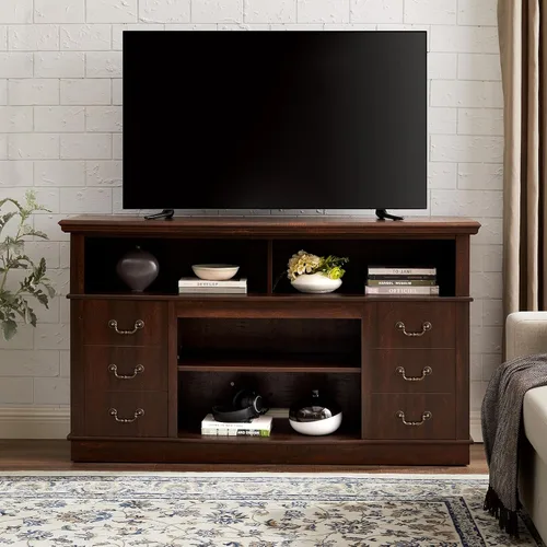 Vista 10 de Farmhouse Classic Media - Soporte de TV antiguo para TV de hasta 50 pulgadas con espacio de almacenamiento abierto y cerrado
