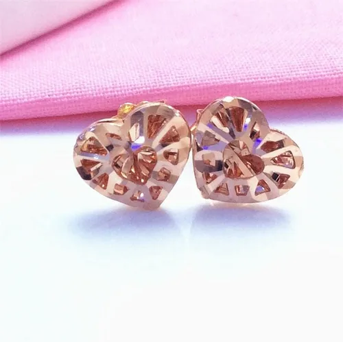 Vista 3 de SAGEKING 2024 New 585 Purple Gold Fashion Hollow Heart Ear Studs14K Rose Gold Three-Dimensional Design Romantic Charm Dating Wedding Jewelry Fashion