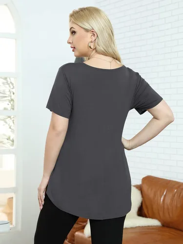 Vista 5 de BELAROI - Camisa extra grande para mujer, con cuello en V, suelta tipo túnica con bolsillo.
