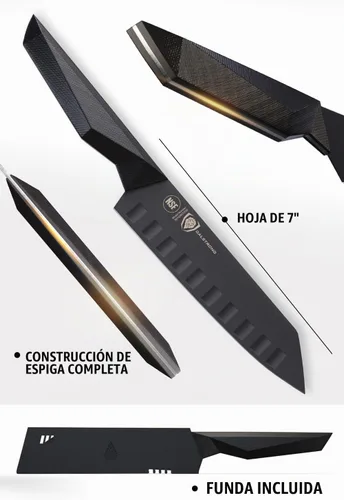Vista 6 de Dalstrong Santoku - Cuchillo de 7 pulgadas, serie Shadow Black, cuchillo de cocina extremadamente afilado, recubierto de nitruro de titanio negro