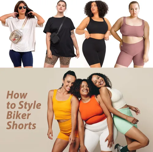 Vista 3 de Hi Clasmix Paquete de 3 pantalones cortos de ciclismo de talla grande para mujer (1X-4X), cintura alta, no se transparentan, pantalones cortos