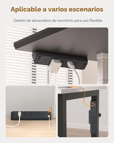 Vista 7 de Regleta de Energía con Abrazadera para Escritorio Negra, TESSAN Cable de Extensión de Enchufe Plano de 6 Pies con Múltiples Tomacorrientes, 5