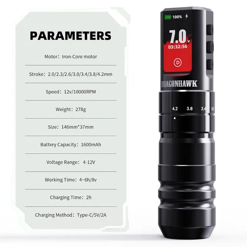 Vista 8 de Dragonhawk Kit de máquina de tatuaje inalámbrico A3 Pro con impresora