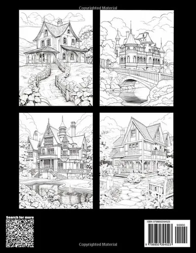 Vista 2 de Country Houses Coloring Book for Adults Stress Relief and Relaxation