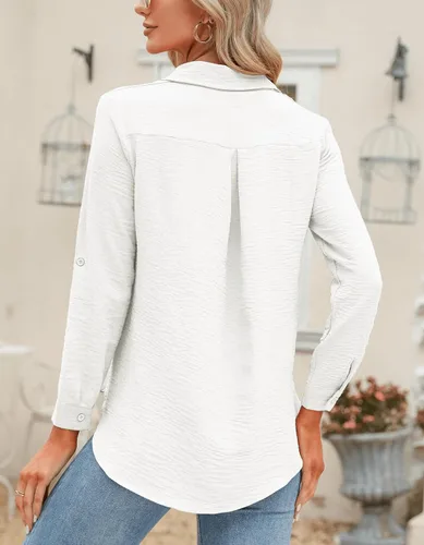 Vista 81 de Odosalii - Camisas con botones para mujer, con cuello en V, manga larga, enrolladas, blusas elegantes y formales para negocios y ocasiones casuales