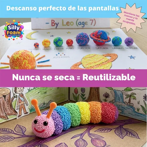 Vista 5 de Espuma Tonta, Cuentas de Espuma de Modelado Creativo, Paquete de 2 de 6 Primarios + 6 Bloques Pastel Neón, Sin Slime Sin Desorden, Perfecto