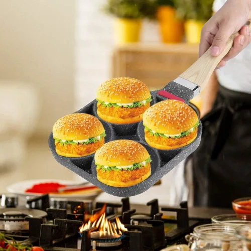 Vista 2 de Sartén de cocina para panqueques de desayuno, sartén de aluminio para hamburguesa de huevo con mango para uso en cocina