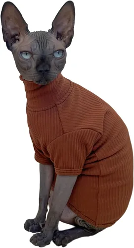 Vista 11 de Sphynx - Camisa de algodón para gatos sin pelo, cuello alto, camisetas de gatito con mangas, pijama de gato para Sphynx Cornish Rex, Devon Rex, Negro