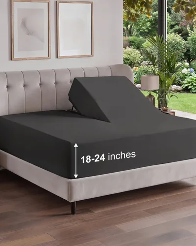 Vista 111 de Sábana bajera ajustable extra profunda Twin XL – Sábana bajera individual de lujo de hotel solamente – Se adapta fácilmente a colchones de 18 a 24