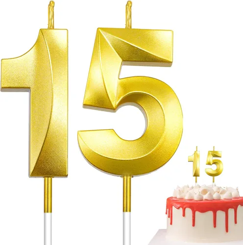 Vista 32 de Velas de 10º cumpleaños de oro champán - Velas de 10 números para decoración de pasteles