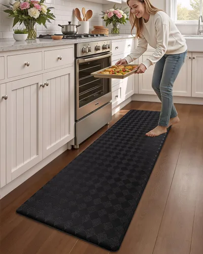 Vista 2 de Color&Geometry Tapetes acolchados antifatiga para cocina, 17 x 71 pulgadas, alfombra de pasillo largo antideslizante impermeable, alfombrilla Negro