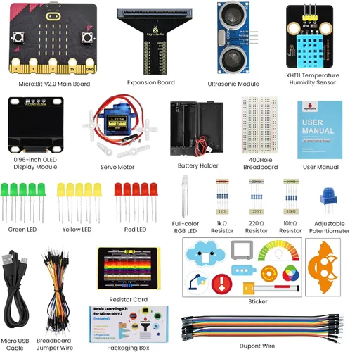 Vista 3 de KEYESTUDIO Micro:bit Kit básico de inicio para adolescentes y principiantes - Kit de aprendizaje electrónico con sensores, LED y tutoriales