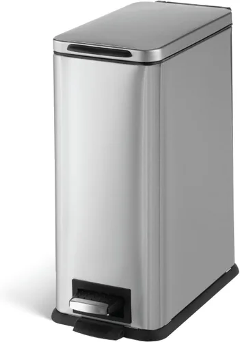 Vista 8 de Home Zone Living - Cubo de basura pequeño de 3 galones con tapa y pedal para pisar, de acero inoxidable con diseño estriado delgado para el hogar