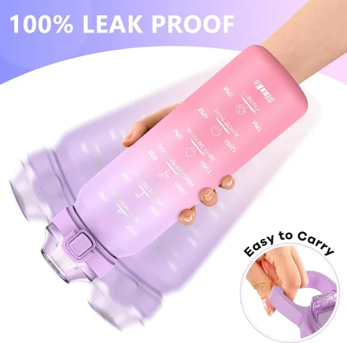 Vista 6 de SLUXKE Botella de agua aislada de acero inoxidable de 32 onzas con asa, botella aislada de doble pared de 1 litro con marcador de tiempo libre