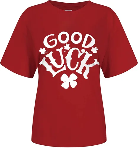 Vista 2 de Womens St. Patrick's Day Print Sweatshirt Irish Short Sleeve Lightweight Gnome Shamrock Print Blouse Tops Shirt