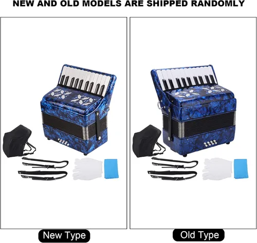 Vista 5 de Acordeones Para Adultos, Acordeón De Adulto Azul 22 Teclas 8 Bass Acordeón Instrumento Con Correas Ajustables Y Sonido Dulce Acordeón Portátil Para
