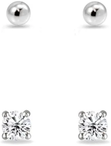 Vista 2 de Juego de 2 pares de pendientes de cartílago unisex, de plata de ley, 0.079in, redondos, con circonita cúbica y bolas
