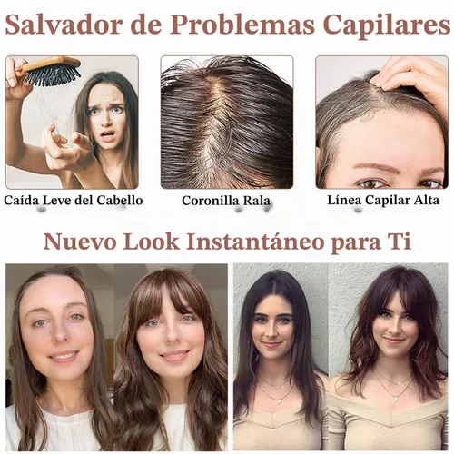 Vista 4 de Molefi Flequillo con clip, 100 % cabello humano real, para mujer, cobertura 360, con flequillo, para uso diario.