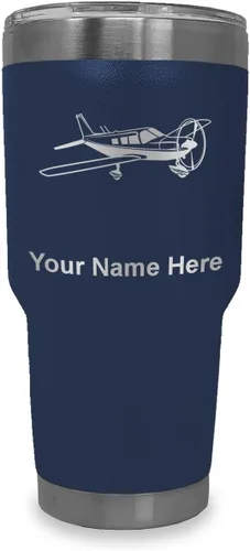 Vista 31 de LaserGram Vaso aislado al vacío de 20 onzas, avión de ala baja, grabado personalizado incluido (negro) Engraved Gift for Pilots, Vacuum Insulated