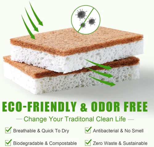 Vista 3 de PANYEE Esponja de cocina natural biodegradable, esponjas ecológicas para platos,Esponja de celulosa compostable con limpiador sostenible de nuez