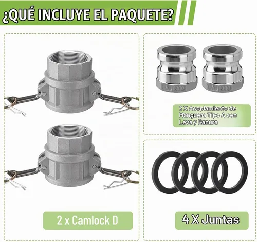Vista 7 de SPARKWHIZ 2 piezas de accesorios de manguera Camlock de aluminio (parte de 2" D) con leva y ranura + 2 piezas de accesorios de manguera de aluminio