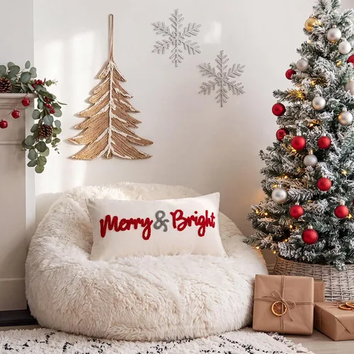 Vista 6 de Boao Merry & Bright - Fundas de almohada lumbar de 12 x 24 pulgadas Rojo Blanco