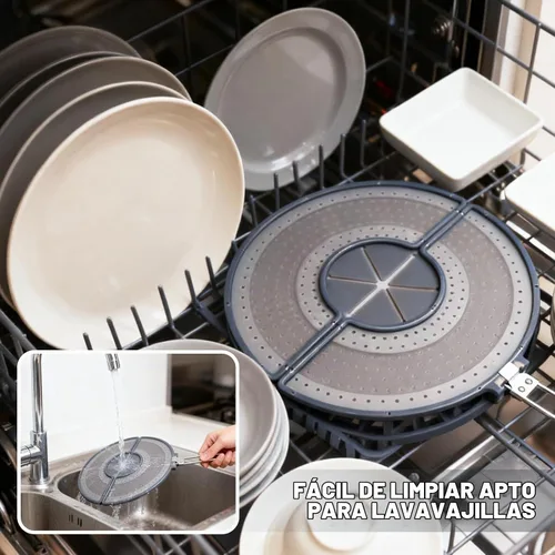 Vista 5 de Pantalla plegable para salpicaduras con mango para sartenes de 10-13", silicona, sin BPA