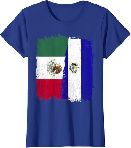 Vista 54 de Camiseta con la bandera mexicana de El Salvador con la mitad de la bandera mexicana de El Salvador