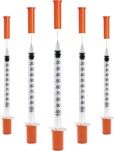 Vista 10 de U-100 - Jeringa de 0.5cc 1.06 oz 5/16" (8mm) con aguja, envuelta individualmente, paquete de 20