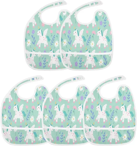 Vista 3 de Adjustable Muslin Baby Bibs with Snap 2 Pack Baby Spit Throw Up Cute Unicorns Light Green baberos para nino paquete