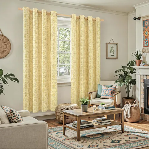 Vista 2 de BGment - Cortinas de jacquard de hojas en color amarillo mostaza, 72 pulgadas de largo para sala de estar, patrón botánico de estilo campestre