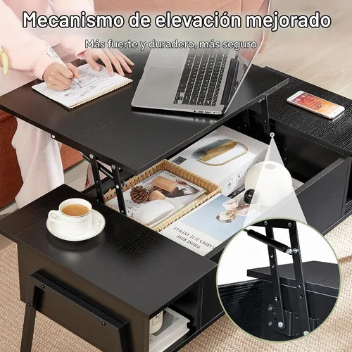 Vista 5 de VECELO Mesa auxiliar de madera con compartimento oculto y estante de almacenamiento para sala de estar/oficina, recepción, mesa elevada, color negro