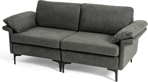 Vista 11 de Giantex Juego de 2 sofás individuales, silla decorativa, con cómodo cojín de 5 pulgadas, reposabrazos con cremallera, patas de acero, sillón de sala
