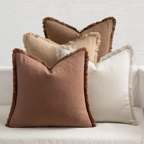 Vista 11 de MIULEE Juego de 4 fundas de almohada decorativas de lino neutro con flecos, fundas de almohada modernas y rústicas para cama, sofá, sala de estar