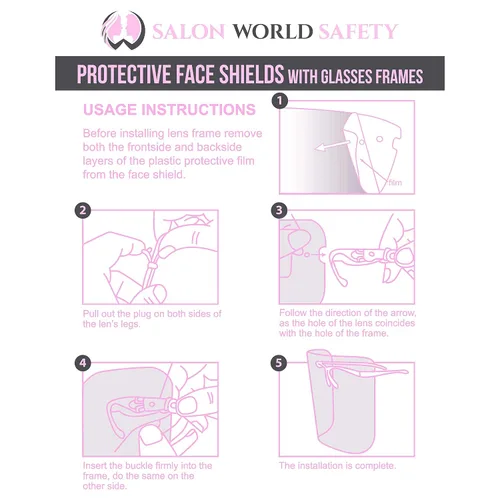 Vista 6 de TCP Global Salon World Protectores Faciales de Seguridad con Marcos de Gafas Rosas (Paquete de 4) - Protectores Faciales Completos Ultra