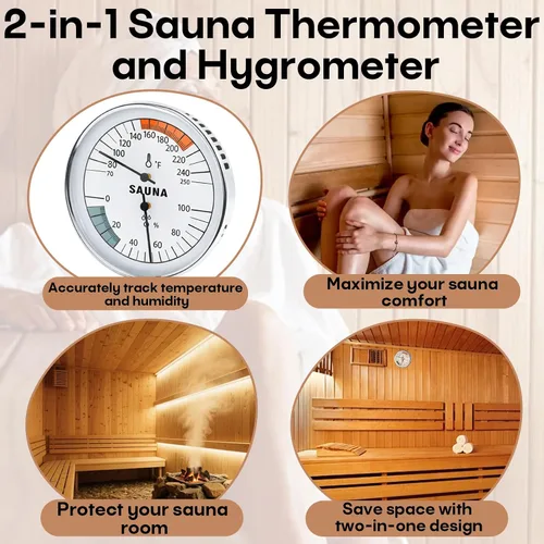 Vista 5 de Termómetro e higrómetro de sauna con 2 tornillos de calibración de termómetro e higrómetro, termómetros de sauna, higrómetros combinados para spa