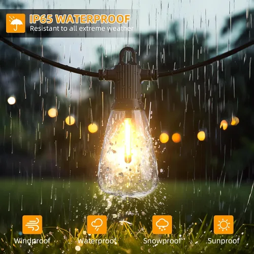 Vista 4 de Guirnalda de luces LED para exteriores, 25 pies, impermeables, para patio, con 12+1 bombillas Edison ST38 inastillables, luz colgante blanca cálida