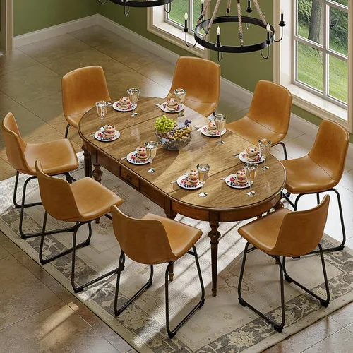Vista 24 de YaFiti - Juego de 2 sillas de comedor de 18 pulgadas, sillas modernas tapizadas para comedor con cojines de piel sintética y patas de metal, silla
