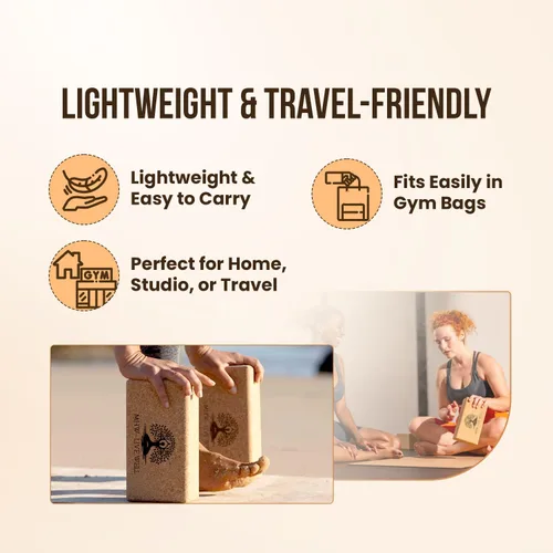 Vista 6 de MHW - LIVE WELL Bloque de yoga de corcho, bloque de yoga antideslizante natural para estabilidad y profundización de posturas, 9 x 6 x 3 pulgadas