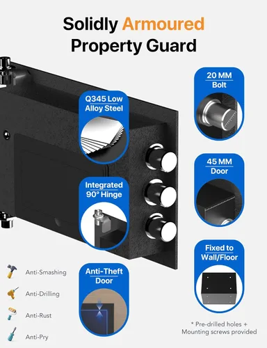 Vista 6 de FORFEND Smart Home Safe Caja de seguridad WiFi con aplicación de bloqueo/alarma Comando de voz, alarma de secuestro, detección de manipulación