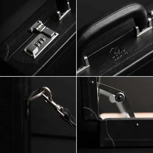 Vista 5 de Time Resistance Funda de cuero para portátil de hasta 15 pulgadas - Maletín de cuero italiano de grano completo - Estuche rígido con cerradura