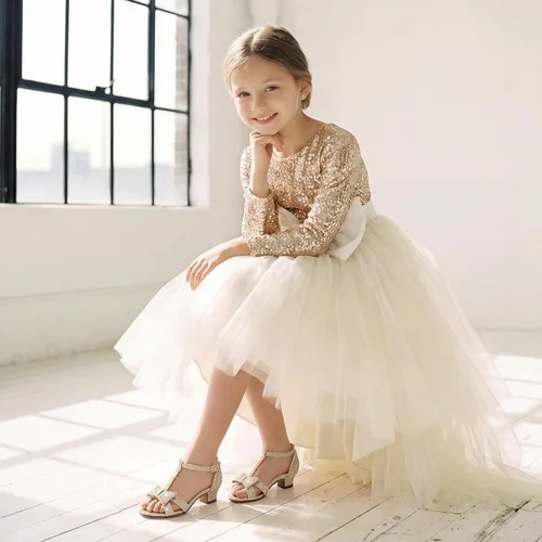 Vista 2 de Walofou Sandalias para Bebés, Niños Pequeños y Niños Grandes para Niñas Elegante-champán