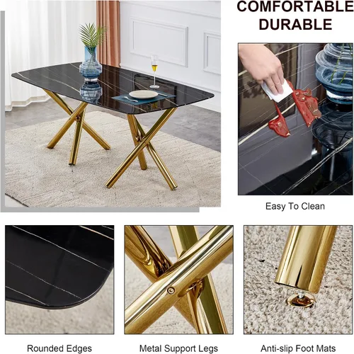 Vista 6 de HomVent Juegos de mesa de comedor modernos de mármol para 6, mesa de cocina de mármol con mesa rectangular de mármol y 6 sillas de piel sintética, 7