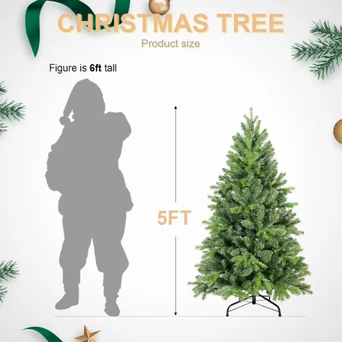 Vista 4 de Árbol de Navidad artificial sin luz de 5 pies, árbol de Navidad de abeto verde festivo con 723 puntas de rama, árbol de Navidad realista de abeto